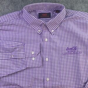 Coca Cola Consolidated Shirt Large Purple Check‎ Long Sleeve Button Down Poly